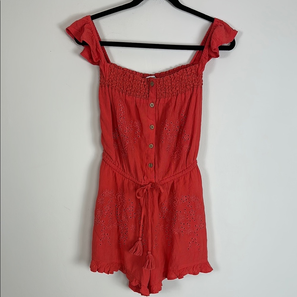 NWT American Eagle Red Off-Shoulder‎ Button-Up Romper